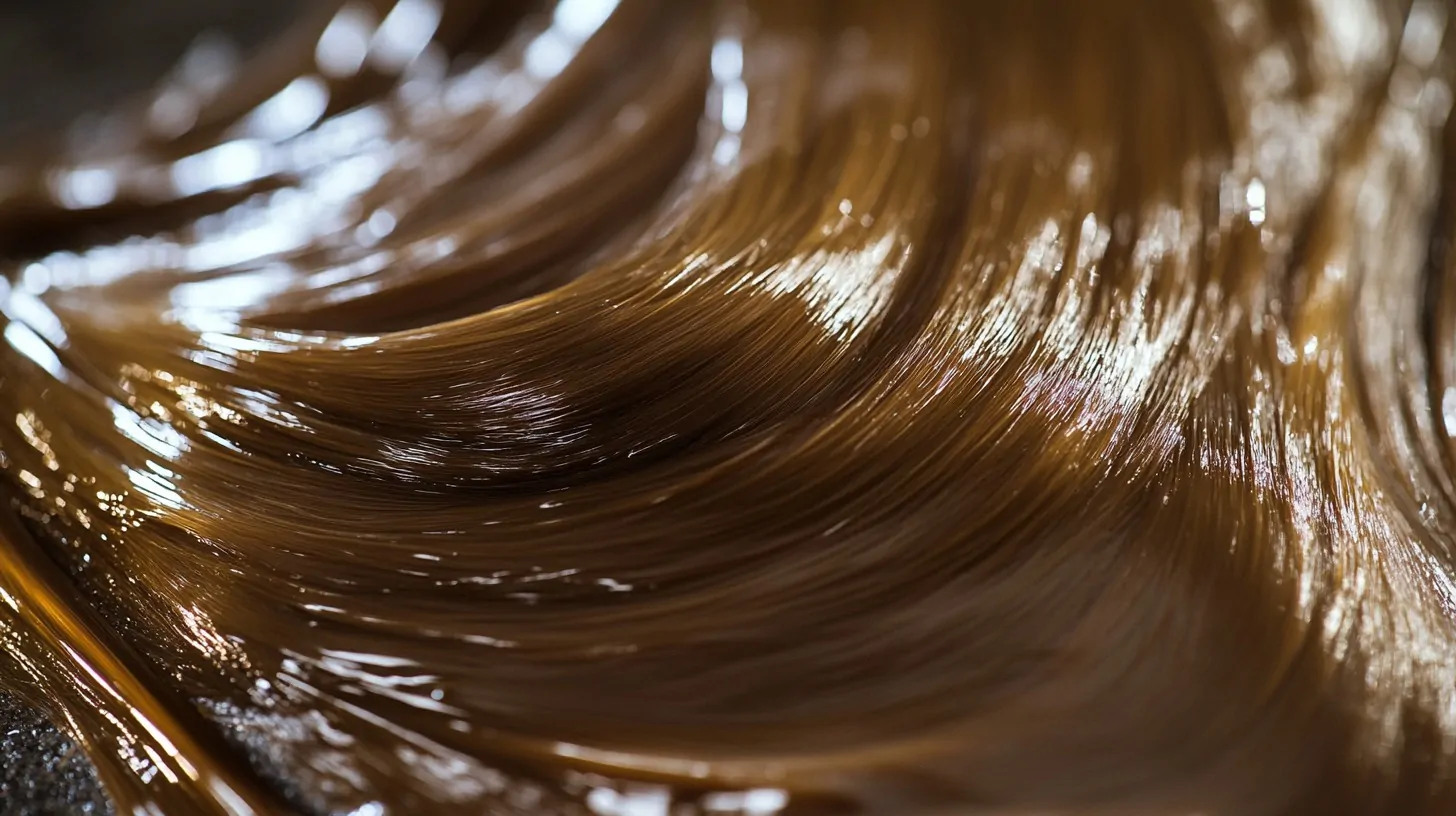 Close-up of shiny, smooth brown hair, reflecting light with a healthy and glossy appearance