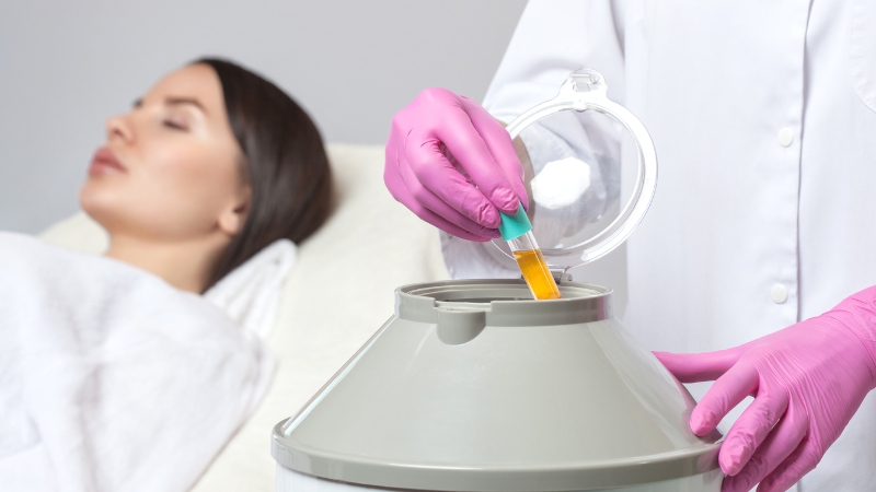 A doctor prepares a PRP sample while a patient relaxes, illustrating modern beauty procedures in 2025