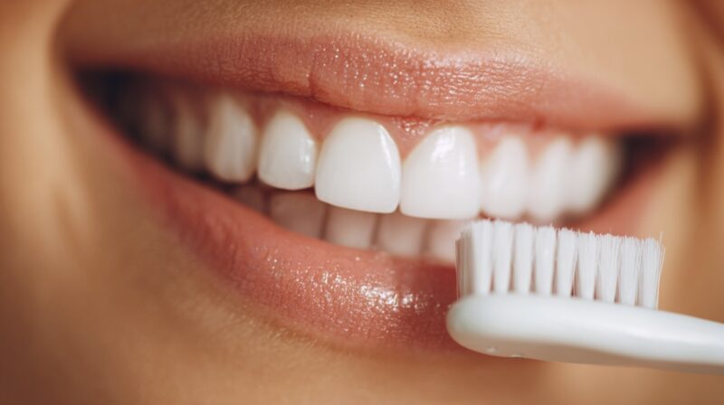 Close-up of teeth with toothbrush