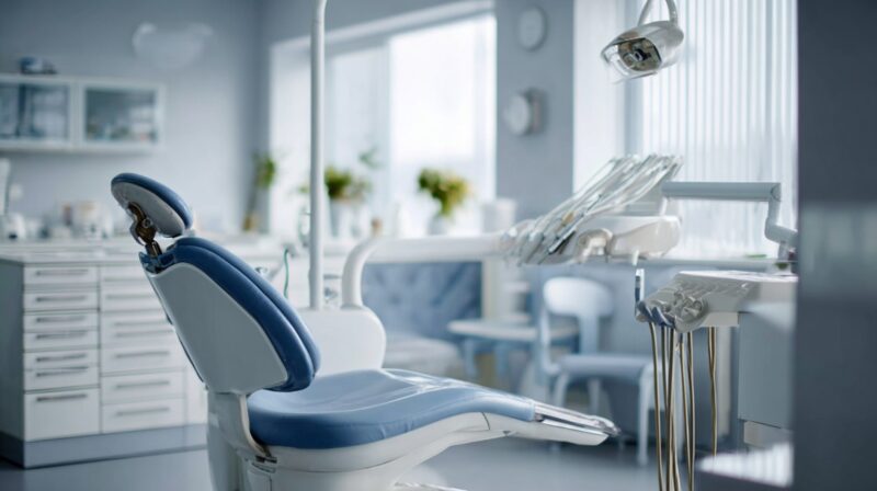 Empty dental chair in a modern clinic
