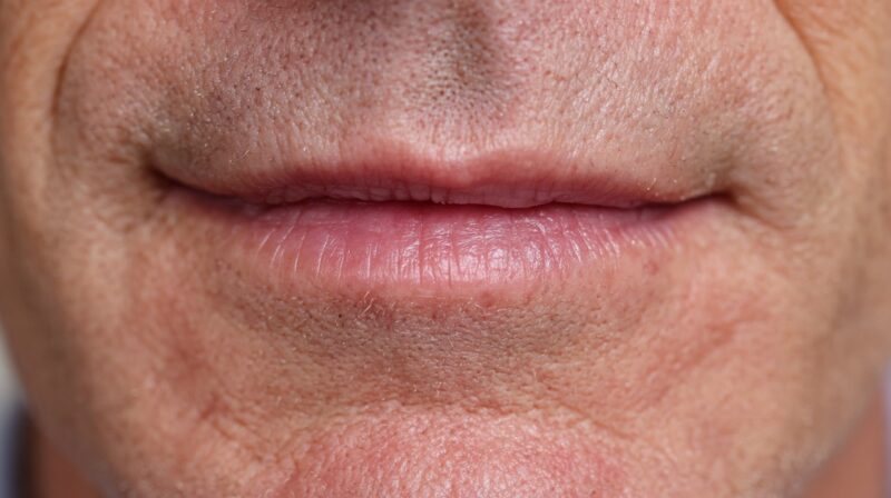 Close-up of a middle-aged man's dry lips