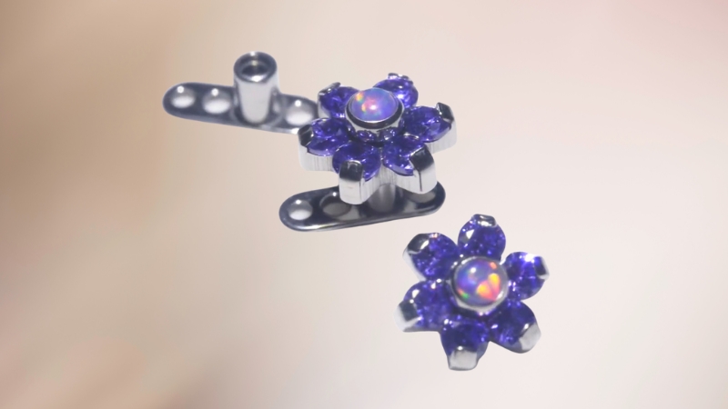 Implant grade titanium flower studs with opal centers